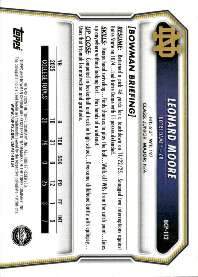 Leonard Moore card back