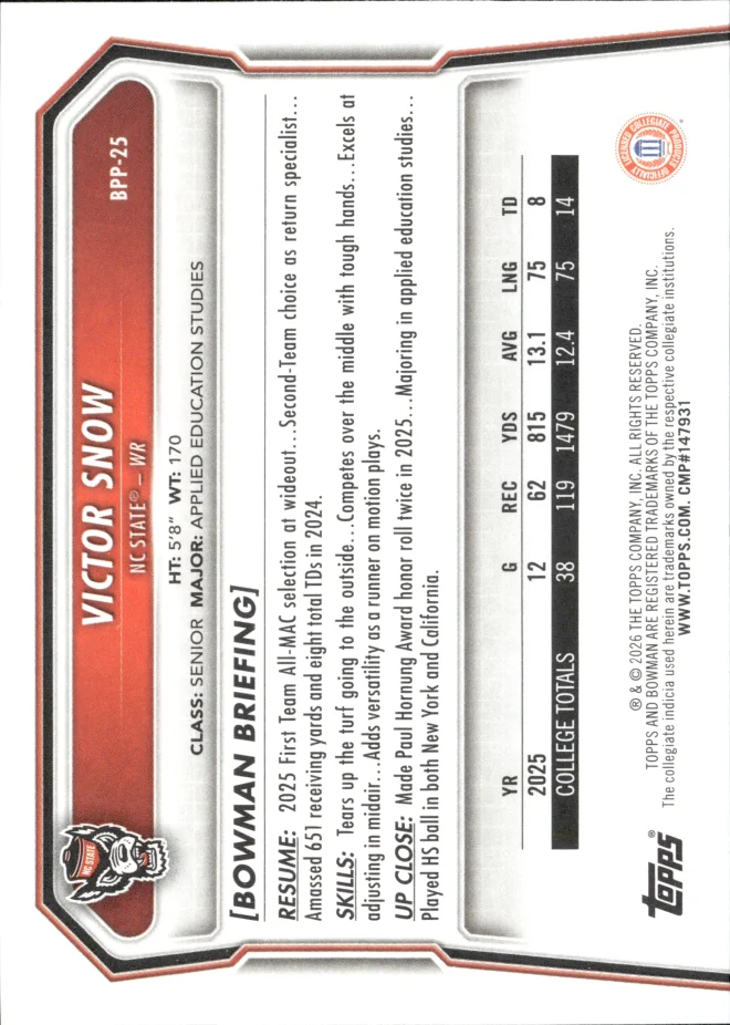 Victor Snow card back
