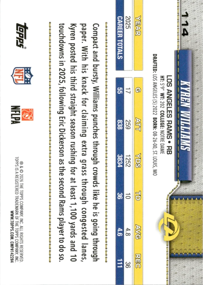 Kyren Williams card back