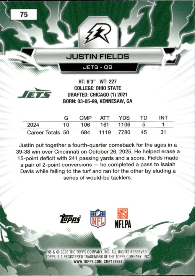 Justin Fields card back