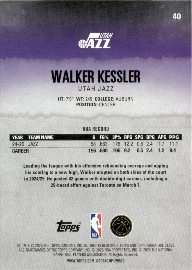 Walker Kessler card back