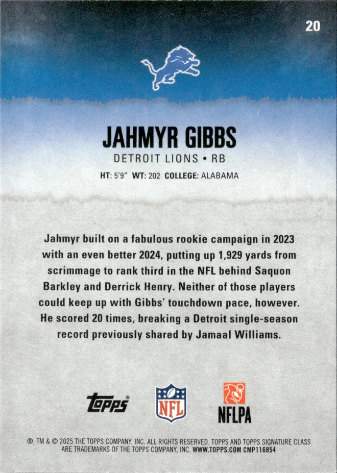 Jahmyr Gibbs card back