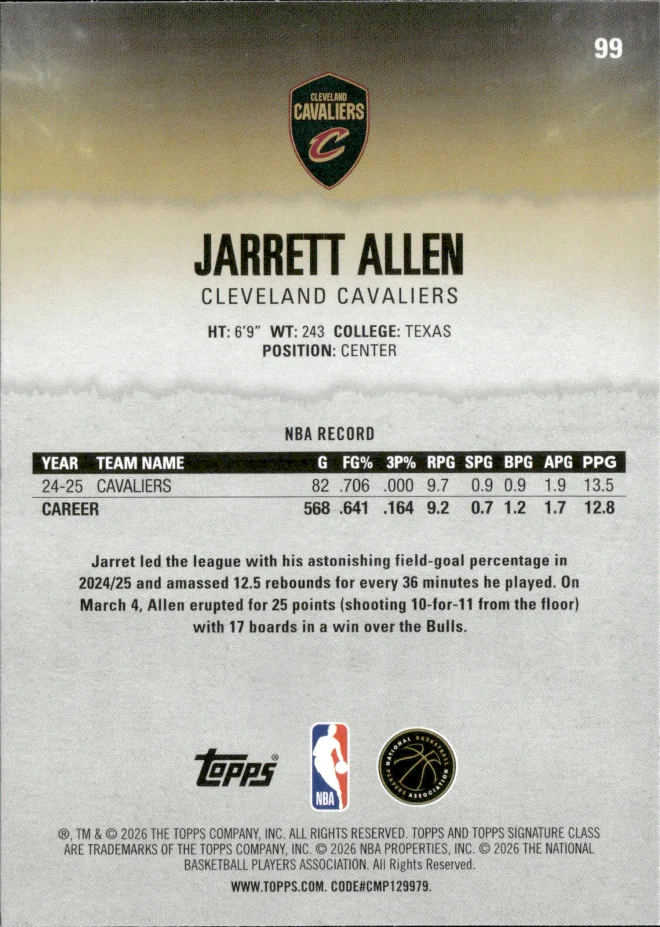 Jarrett Allen card back