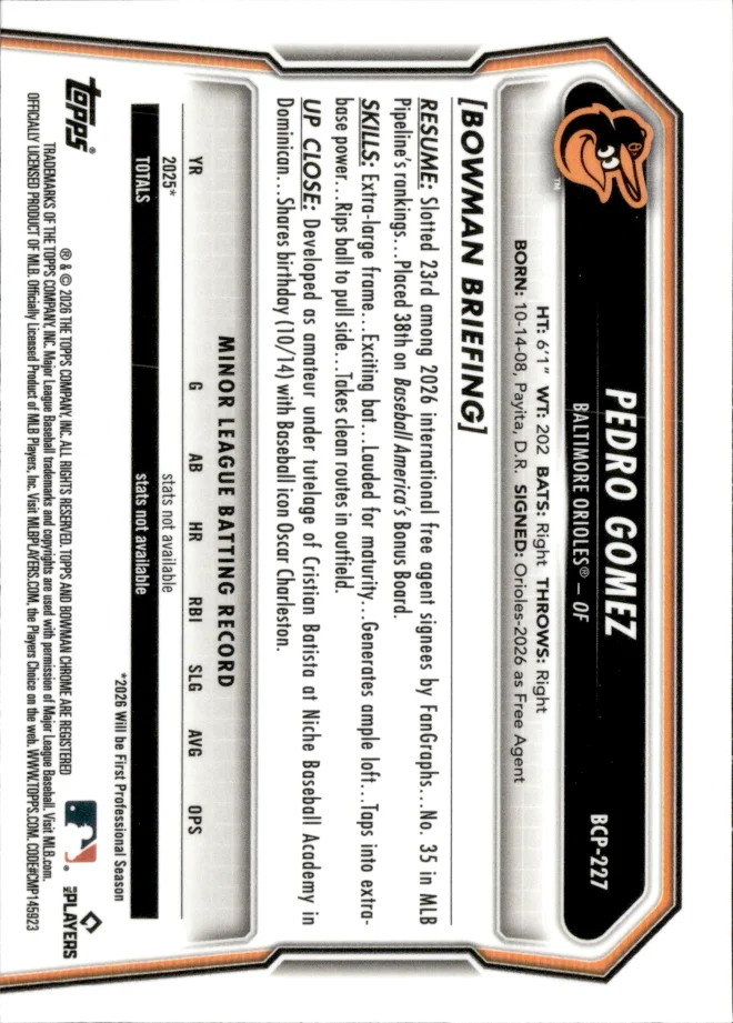 Pedro Gomez card back