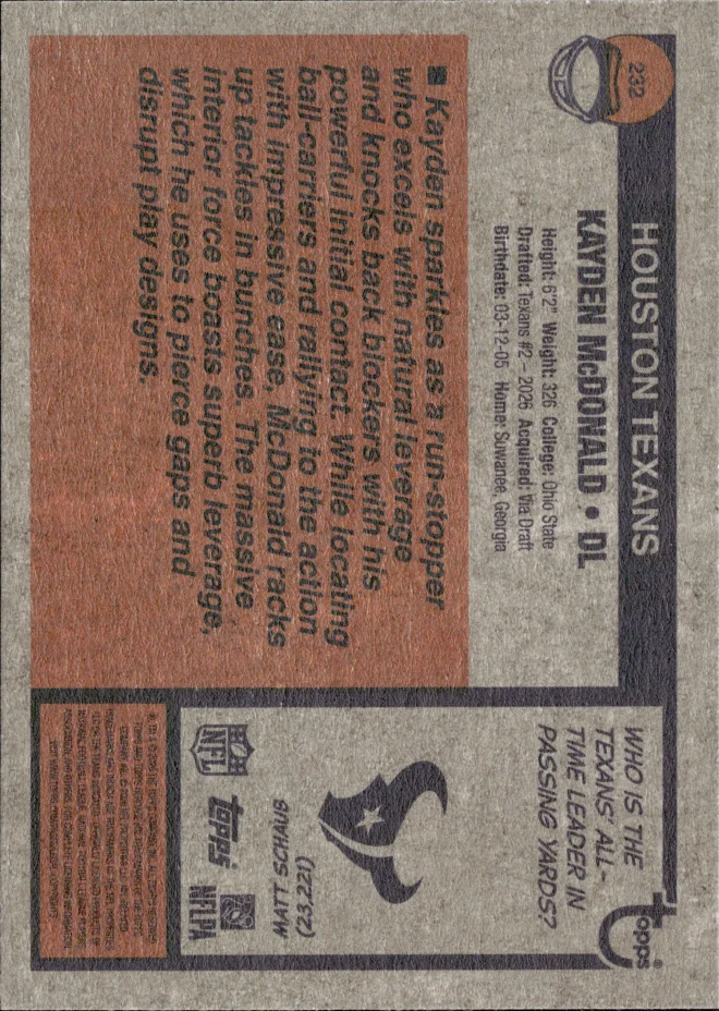 Kayden McDonald card back