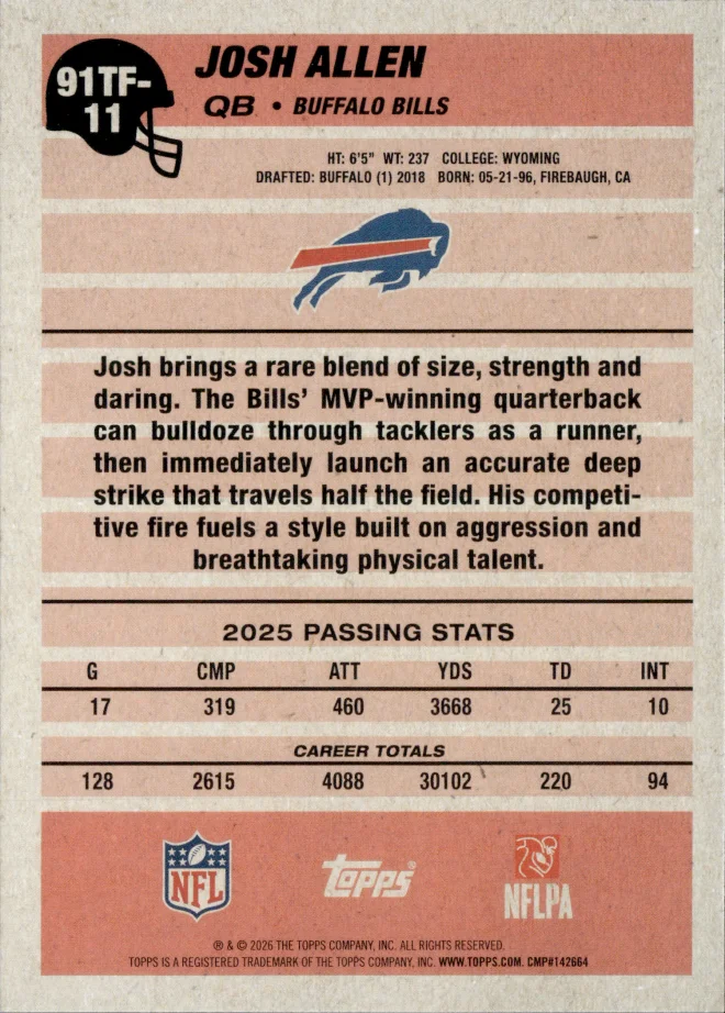 Josh Allen card back