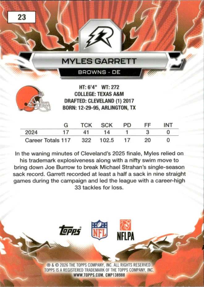 Myles Garrett card back