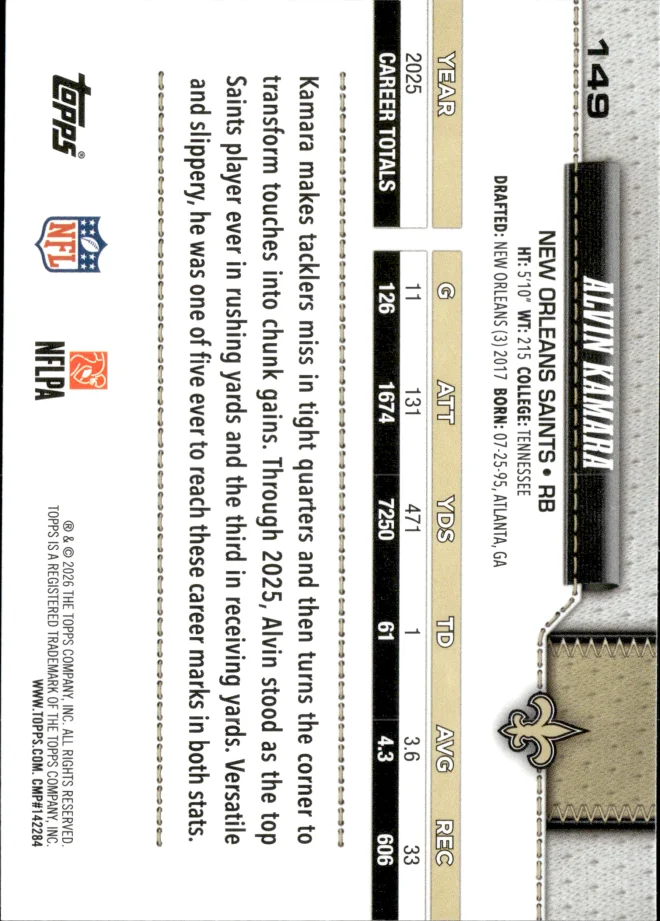 Alvin Kamara card back
