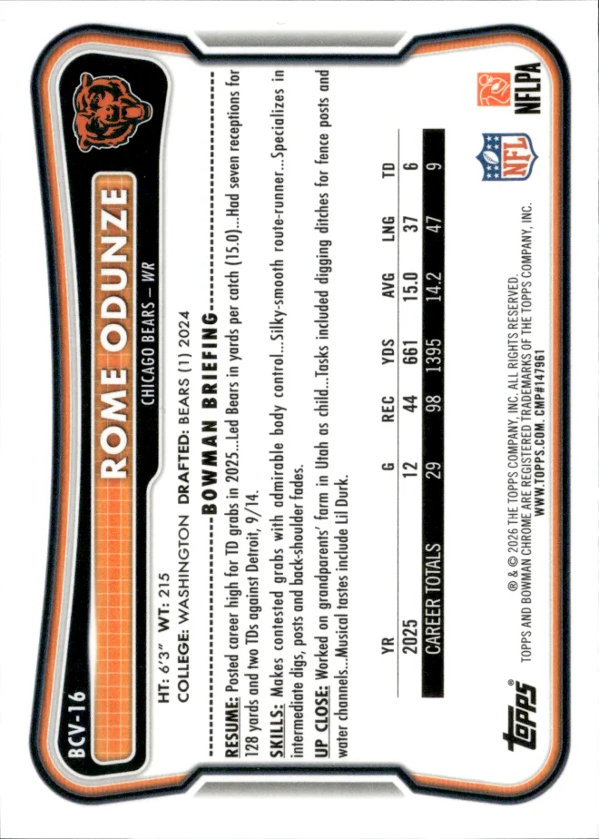 Rome Odunze card back