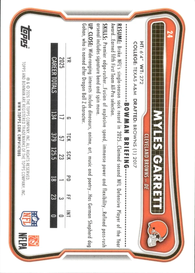 Myles Garrett card back