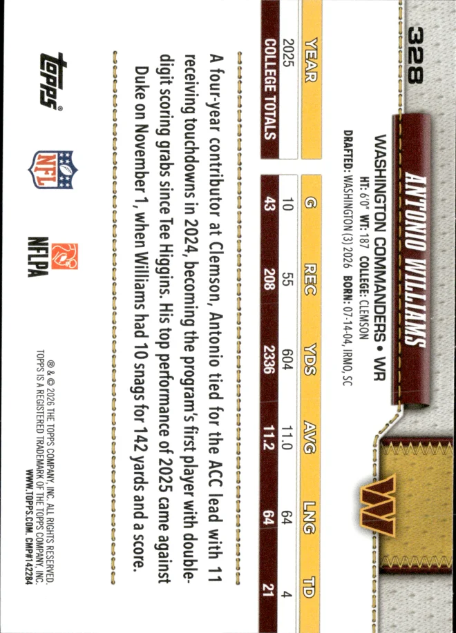 Antonio Williams card back