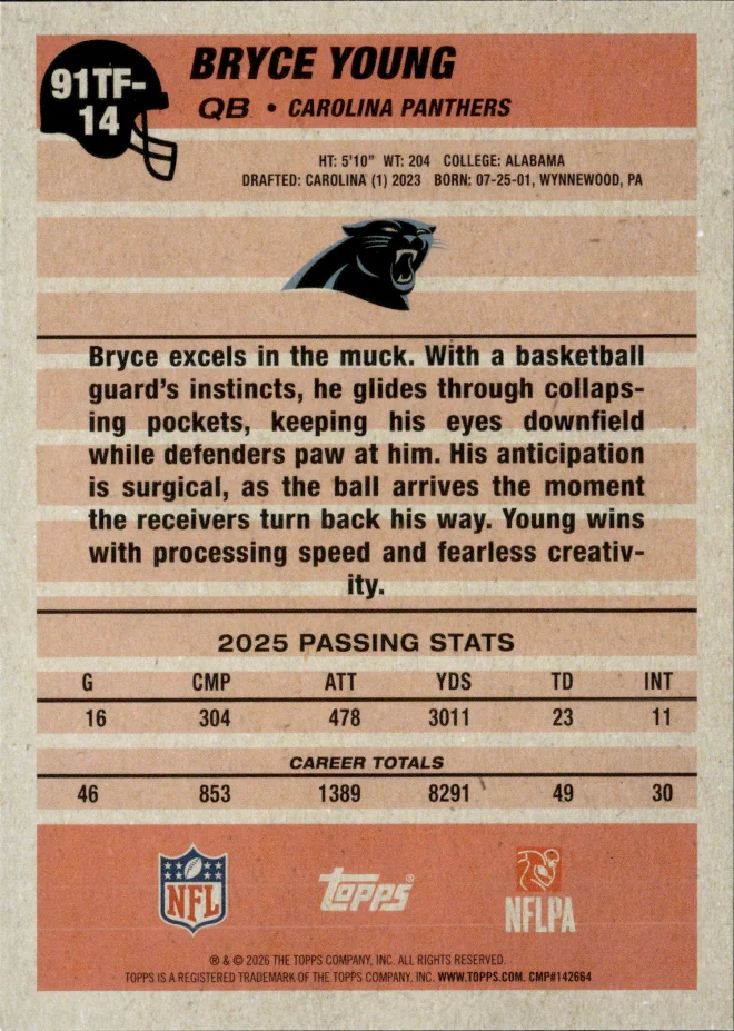 Bryce Young card back