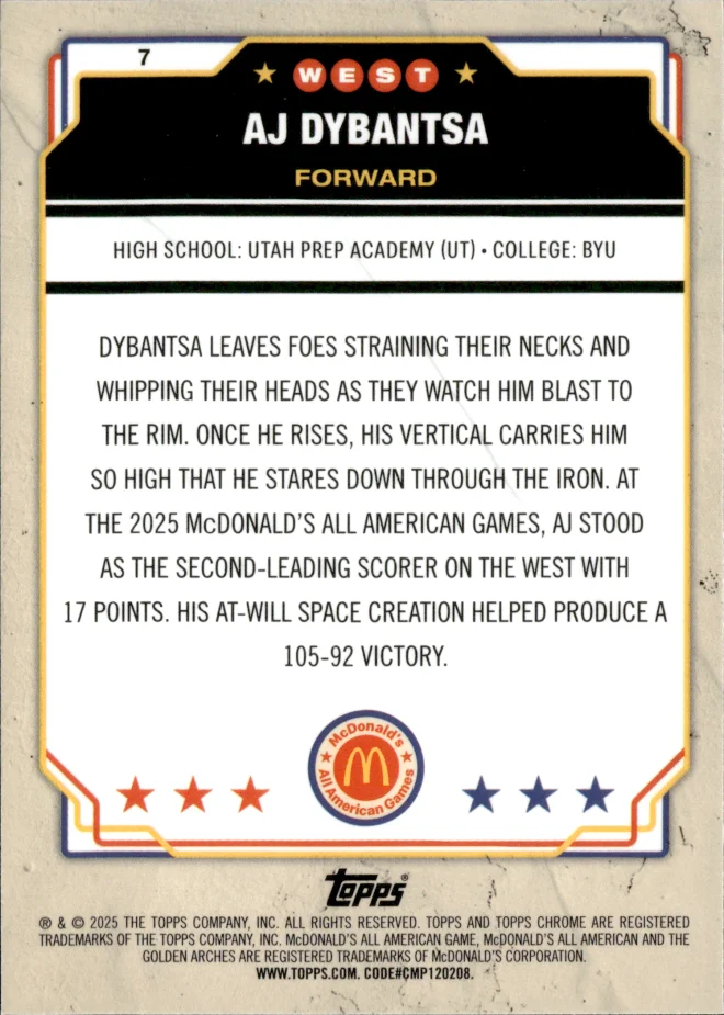 AJ Dybantsa card back