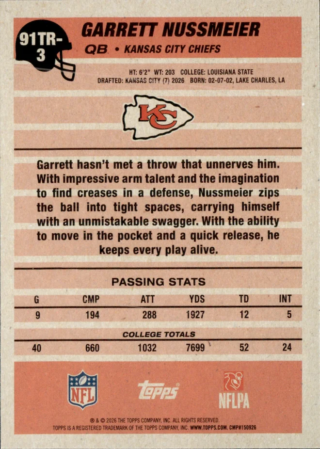 Garrett Nussmeier card back