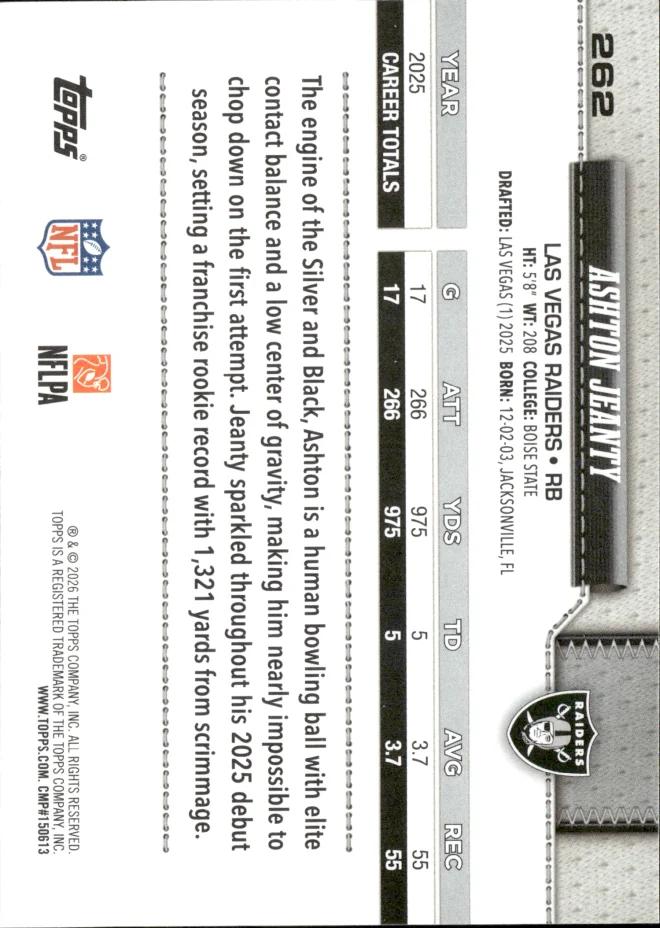 Ashton Jeanty card back