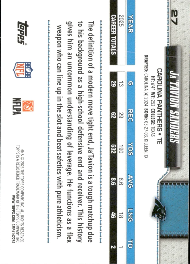 Ja'Tavion Sanders card back