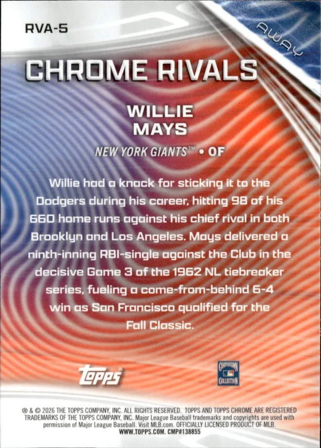 Willie Mays card back