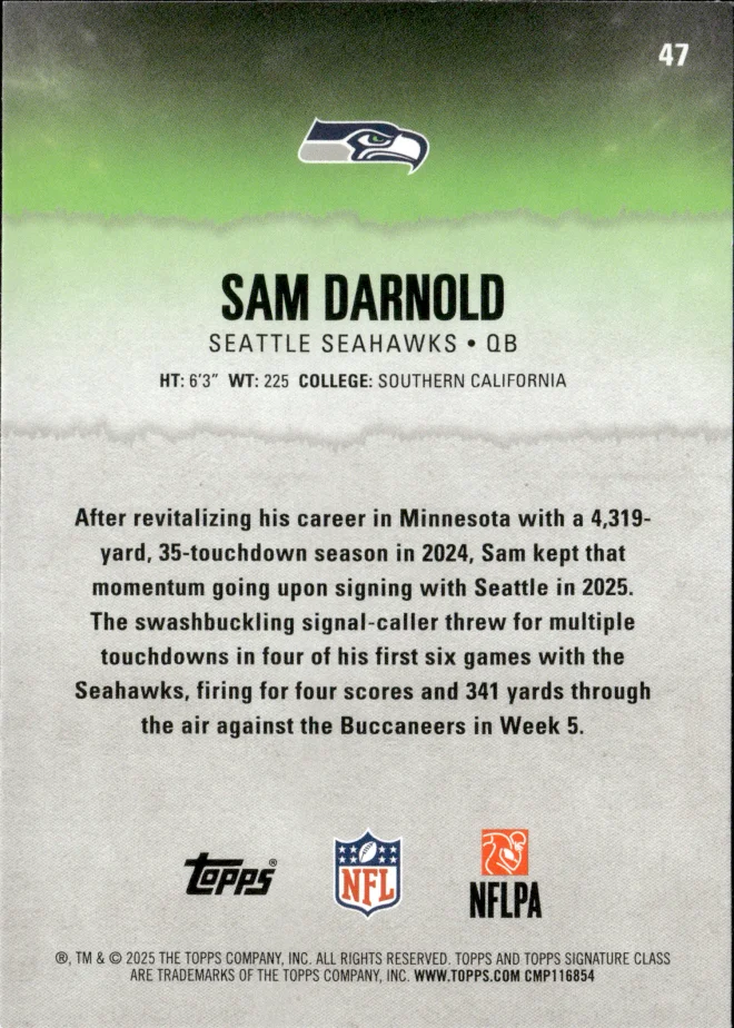 Sam Darnold card back