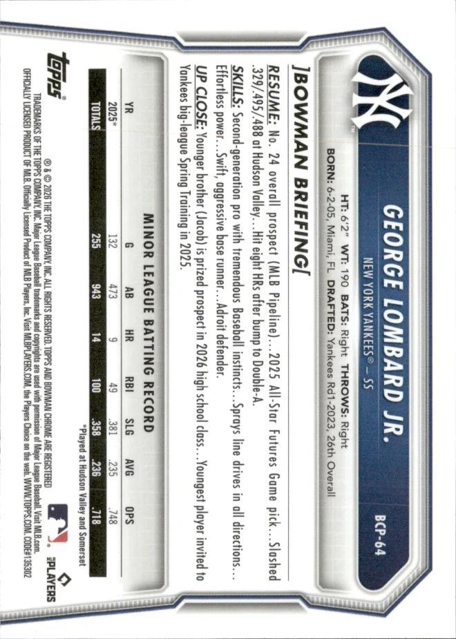 George Lombard Jr. card back