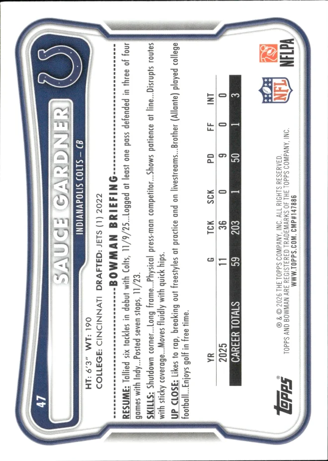 Sauce Gardner card back