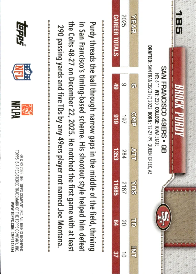 Brock Purdy card back