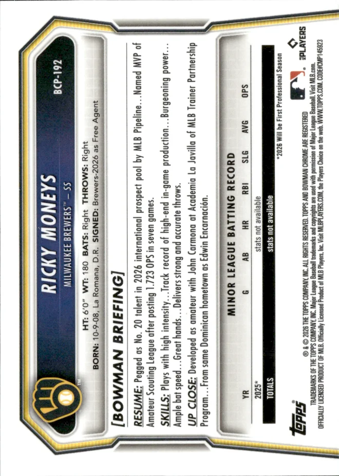 Ricky Moneys card back