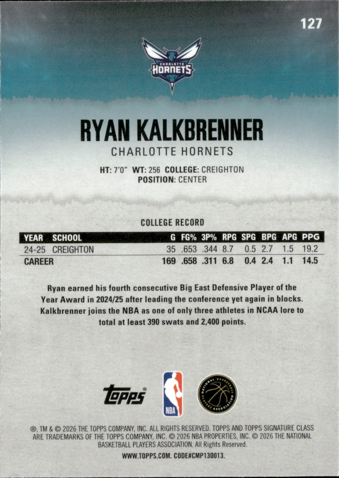 Ryan Kalkbrenner card back