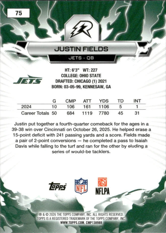 Justin Fields card back
