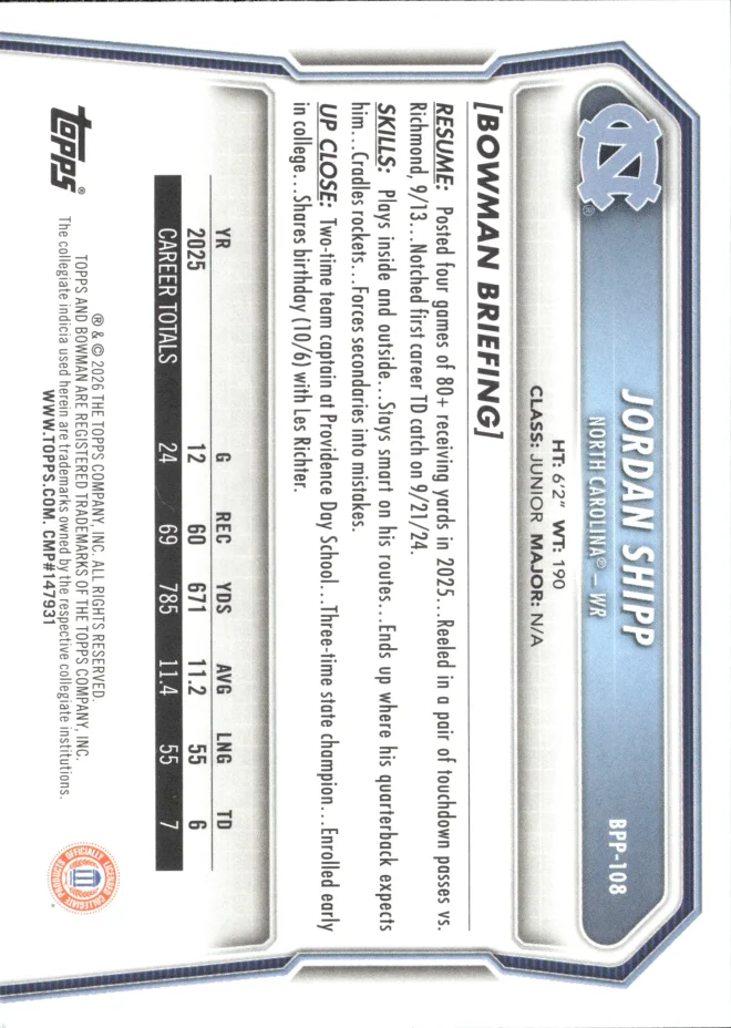 Jordan Shipp card back