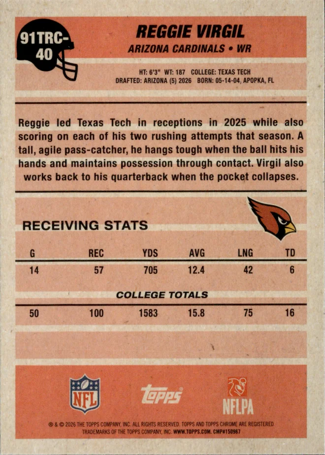 Reggie Virgil card back