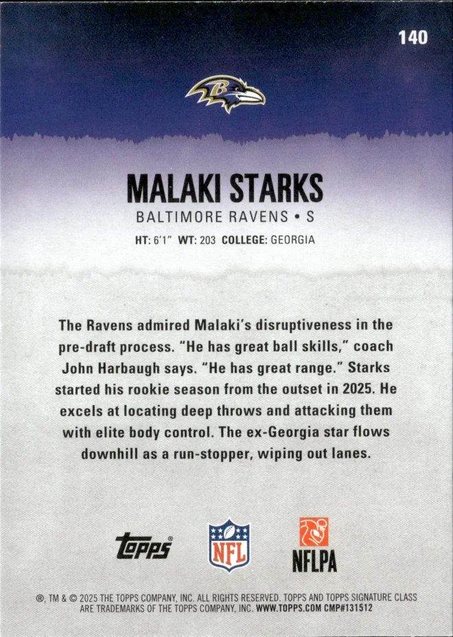 Malaki Starks card back