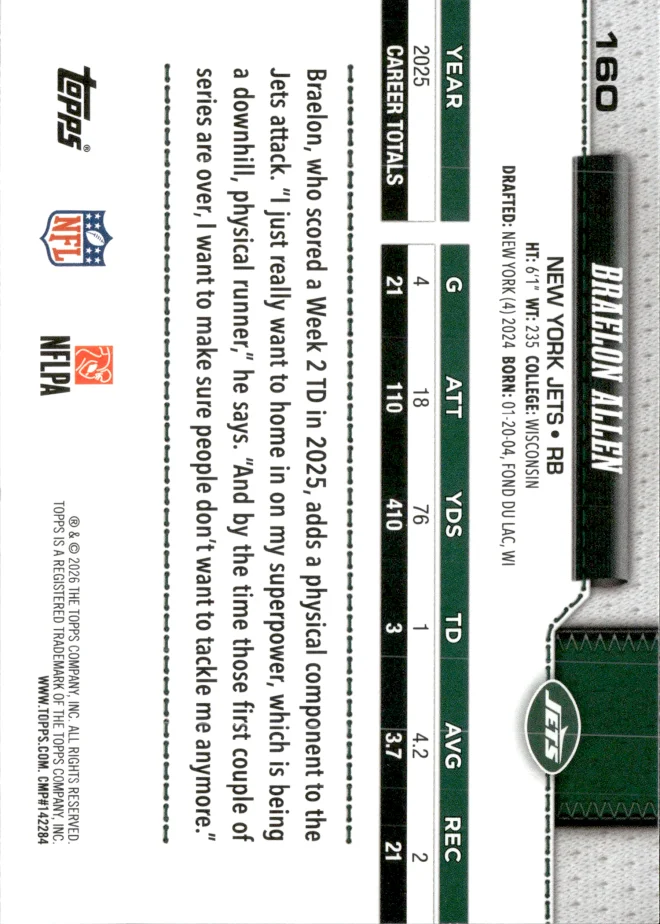 Braelon Allen card back