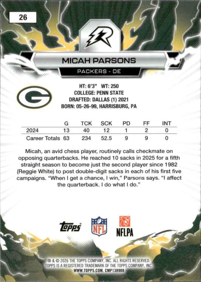 Micah Parsons card back