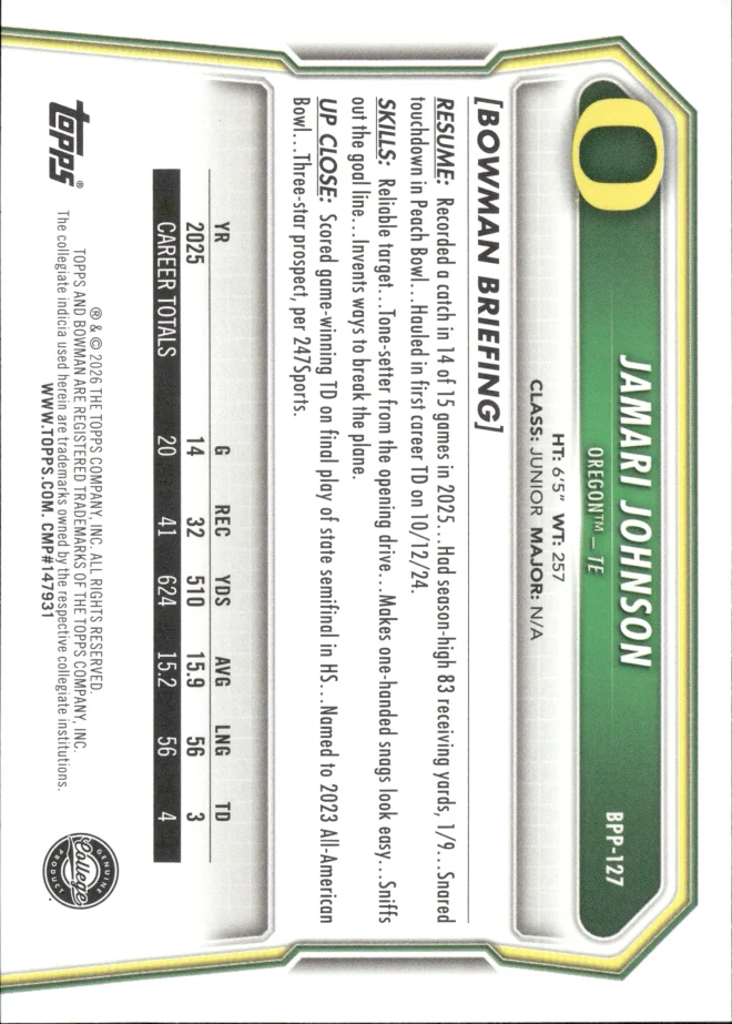 Jamari Johnson card back