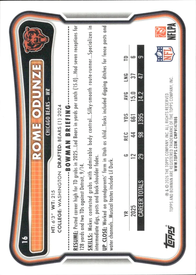 Rome Odunze card back
