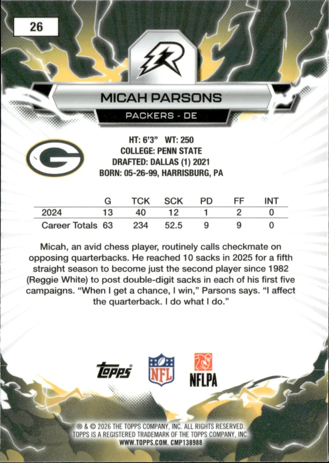 Micah Parsons card back