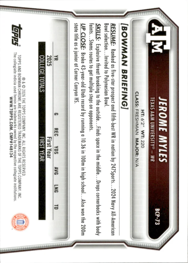 Jerome Myles card back