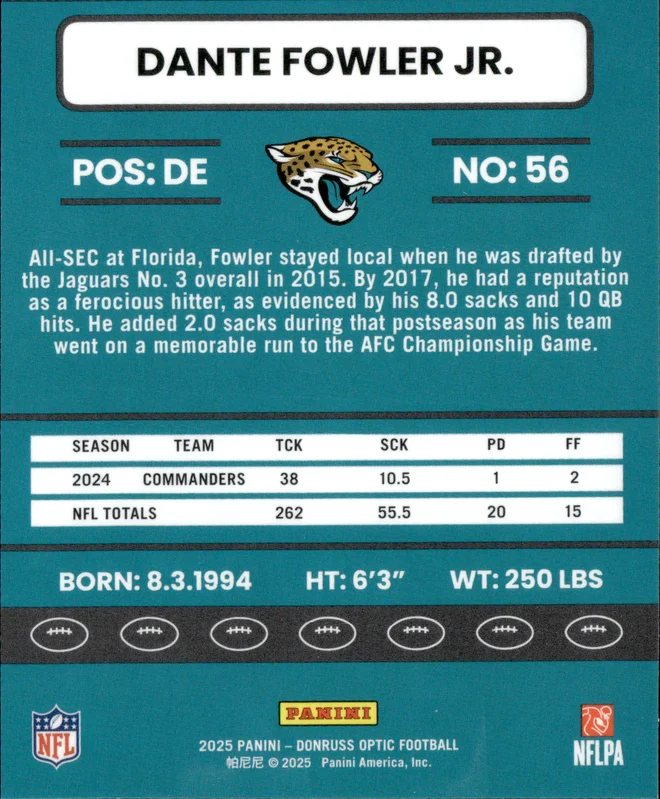Dante Fowler Jr. card back