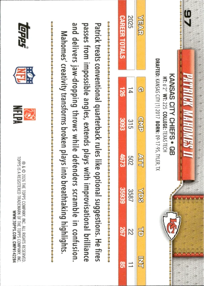 Patrick Mahomes II card back