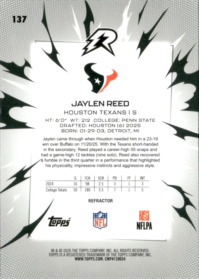 Jaylen Reed card back