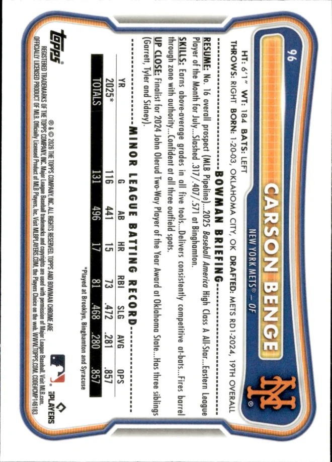 Carson Benge card back