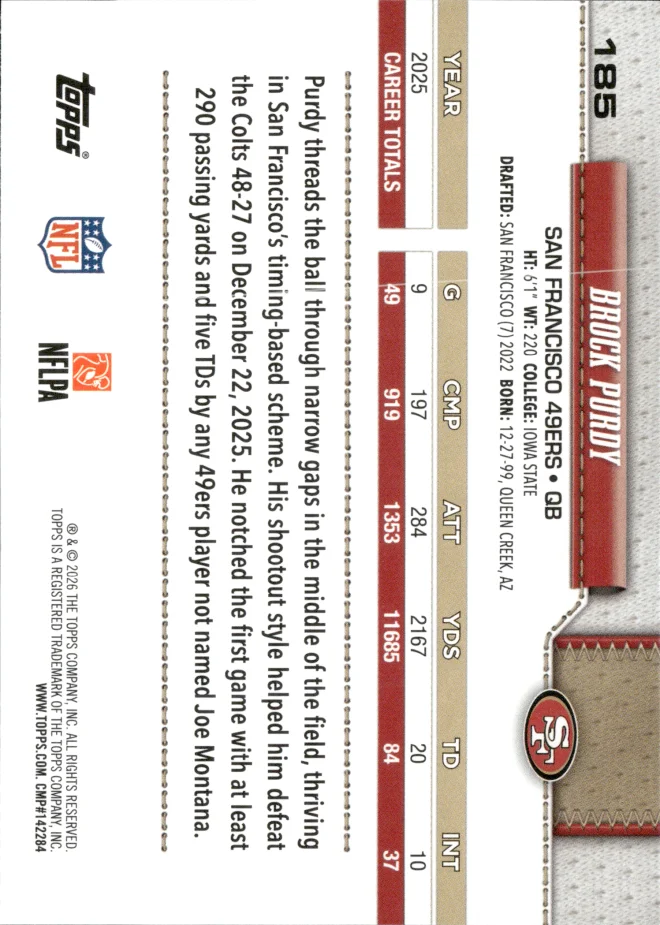 Brock Purdy card back