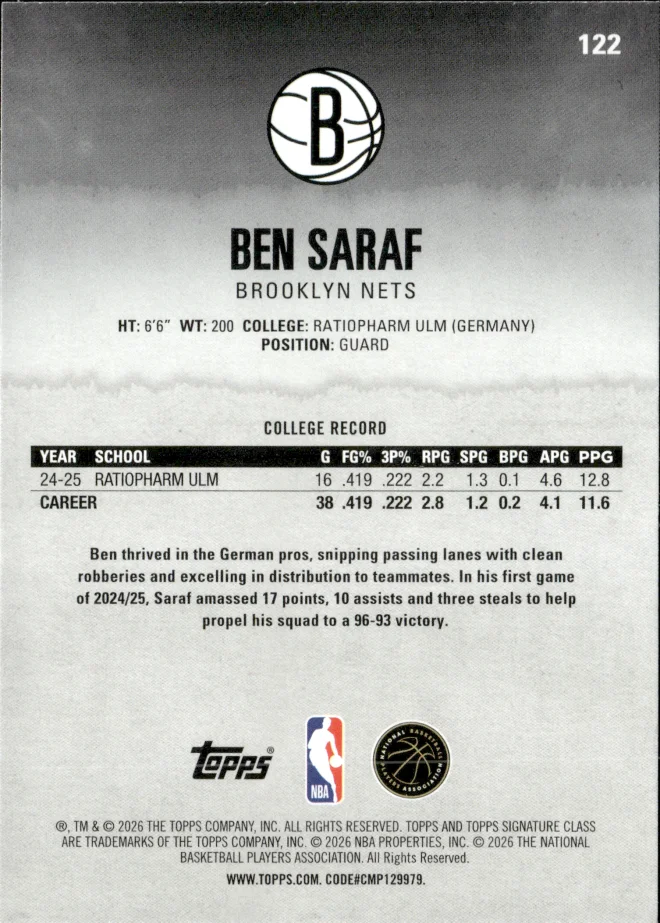 Ben Saraf card back