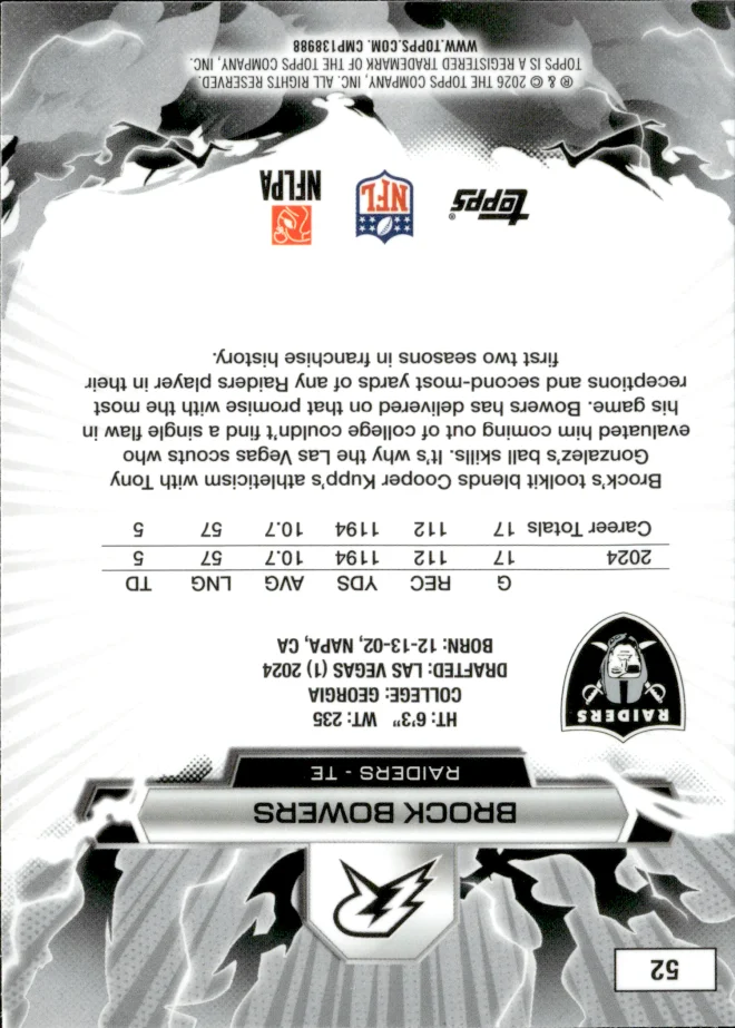Brock Bowers card back
