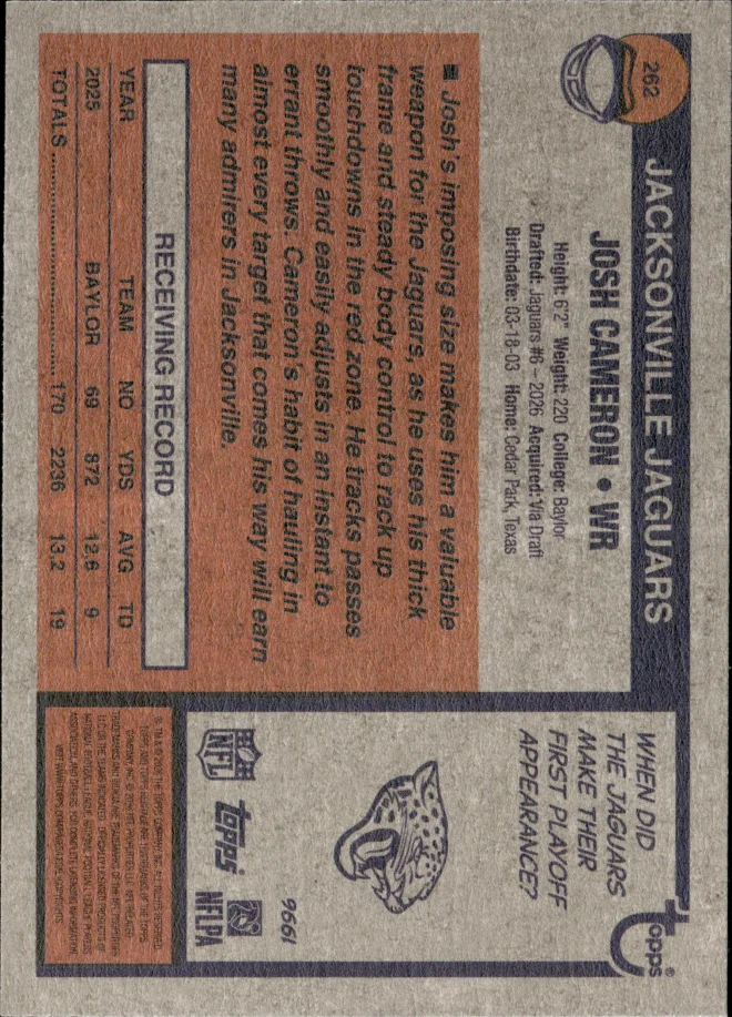 Josh Cameron card back