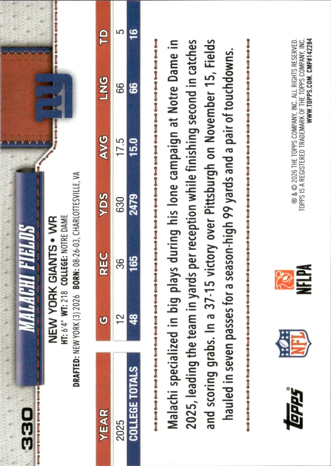Malachi Fields card back