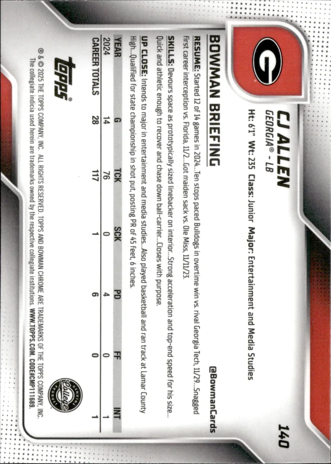 CJ Allen card back