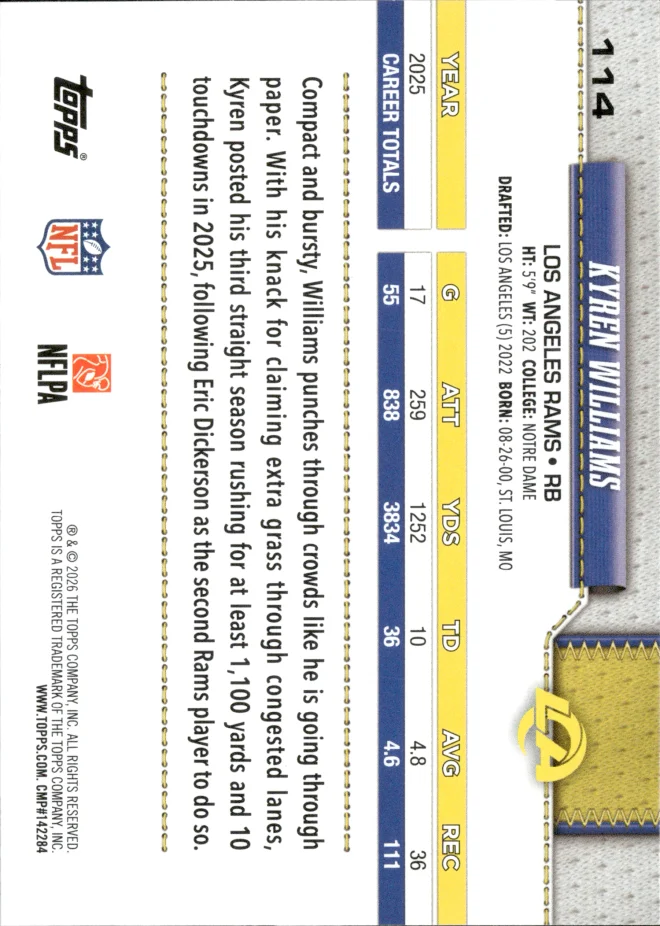 Kyren Williams card back
