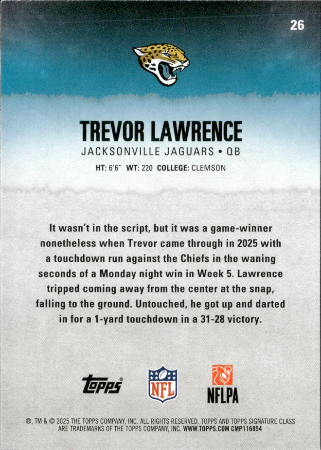 Trevor Lawrence card back