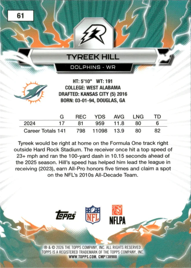 Tyreek Hill card back